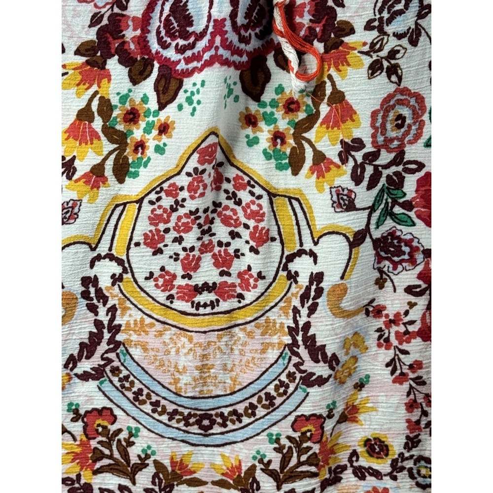 Democracy Womens L Boho Floral Cold Shoulder Lace Up Peasant Top Rayon - Picture 9 of 14